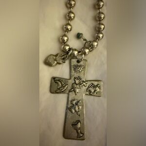 Silver Cross Pendant with Charms